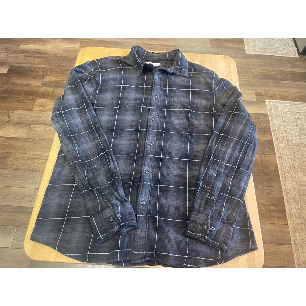 Sonoma Mens Black Gray White Plaid Long Sleeve Flannel Button Up Shirt Lg Cotton